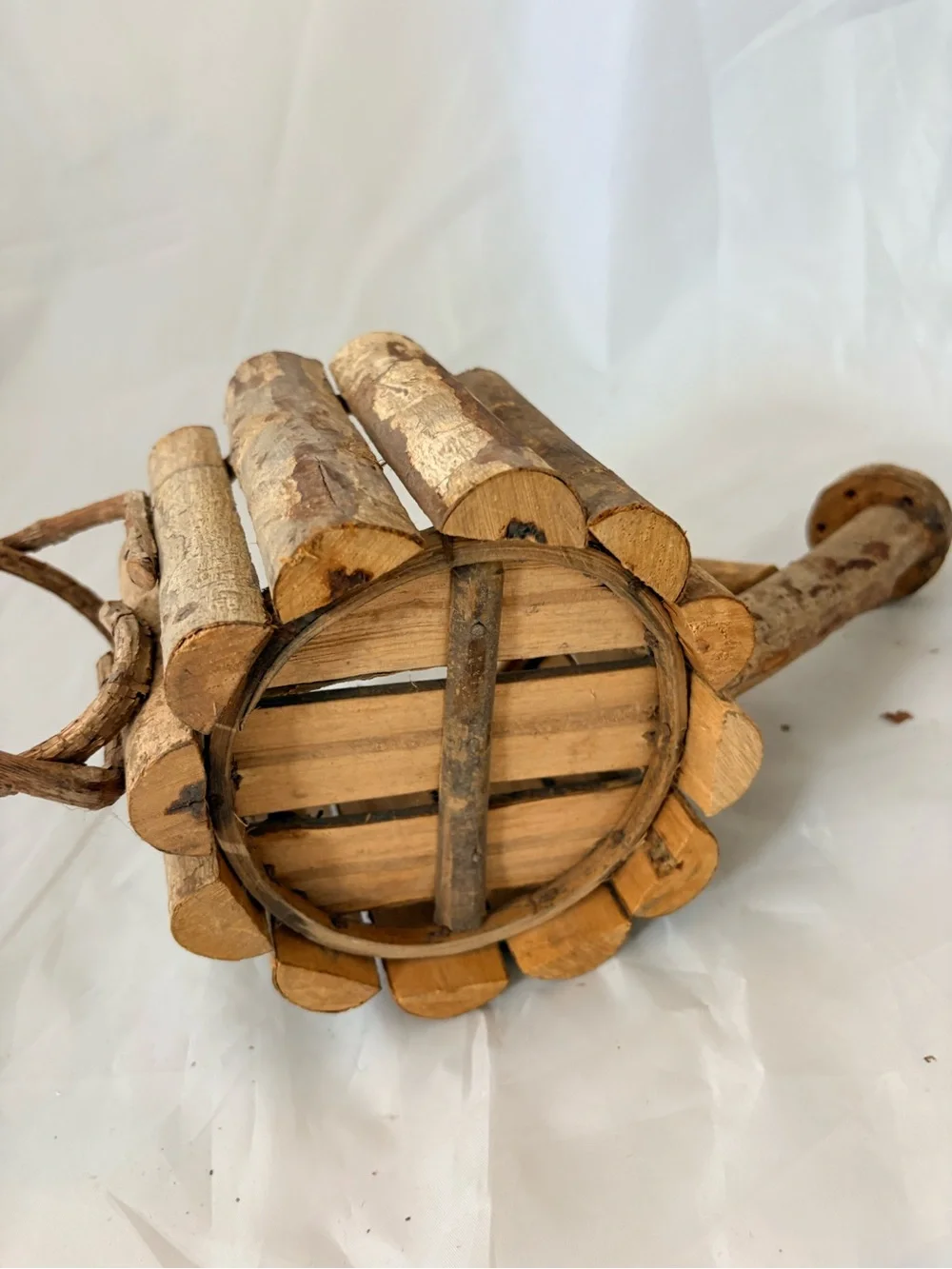 Rustic Birch Wood Watering Can Planter - Brown